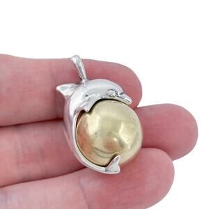 Vintage Sterling Silver 925 Dolphin Rotating Melodic Sphere Pendant